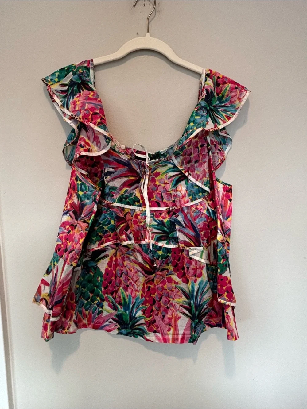 J. Crew Pink & Green Tropical Ruffle Camisole